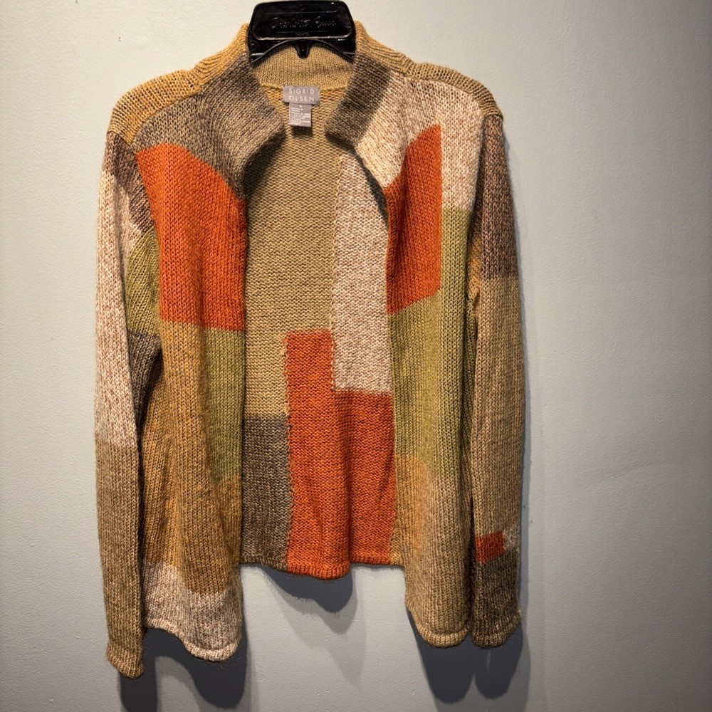 Vintage Sigrid Olsen Wool Blend Knit Orange/Brown Multicolor Cardigan Y2K Sz S